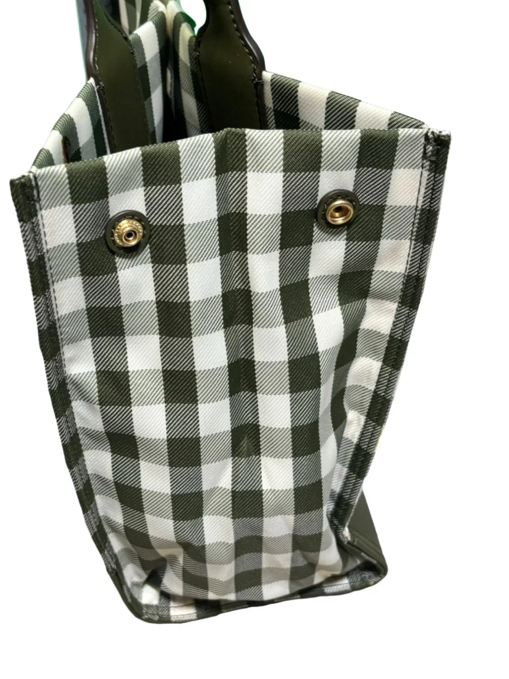 NWT Tory Burch Mini Ella Green and White Gingham Tote